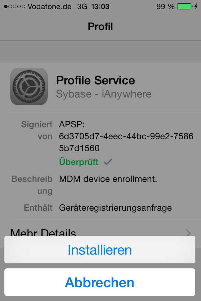 Profil-Installation schlägt fehl - iPhone angeblich nicht registriert